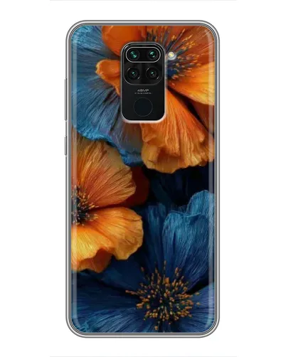 Чехол для Xiaomi Redmi Note 9 с картинкой «Яркая сине-оранжевая флора»