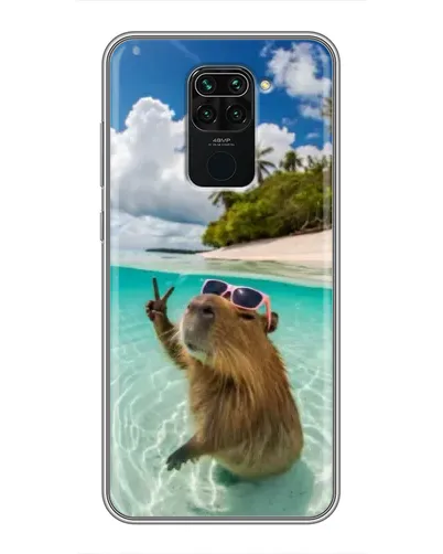 Чехол для Xiaomi Redmi Note 9 с картинкой «Капибара на море»