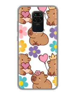 Чехол для Xiaomi Redmi Note 9 с картинкой «Цветочный паттерн капибар»