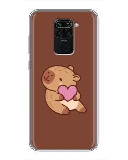 Чехол для Xiaomi Redmi Note 9 с картинкой «Капибара с сердцем»