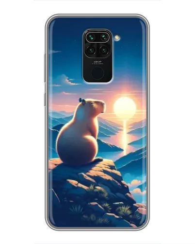 Чехол для Xiaomi Redmi Note 9 с картинкой «Закат солнца с капибарой»