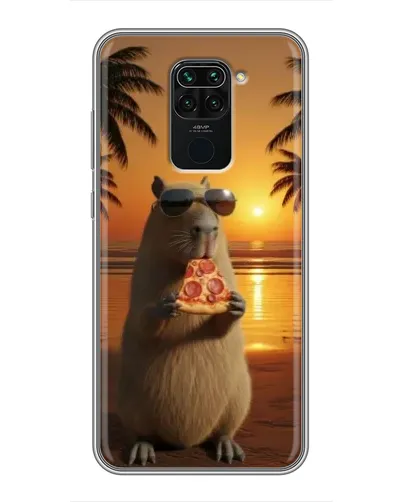 Чехол для Xiaomi Redmi Note 9 с картинкой «Капибара с пиццей»