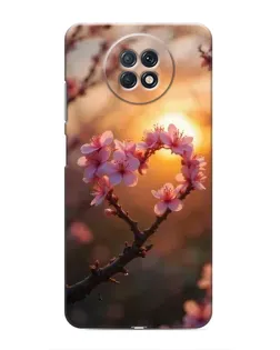 Чохол для Xiaomi Redmi Note 9T з картинкою «Рожевий цвіт  сердечко на тлі заходу»