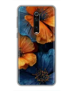 Чехол для Xiaomi Mi 9T с картинкой «Яркая сине-оранжевая флора»