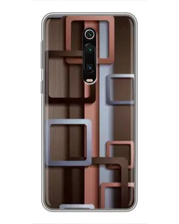 Чехол для Xiaomi Mi 9T с картинкой «Коричневые объемные квадраты»