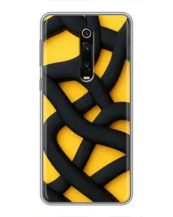 Чехол для Xiaomi Mi 9T с картинкой «Черное желтое переплетение»
