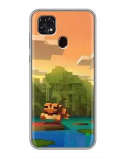Чехол для ZTE Blade 20 Smart с картинкой «Майнкрафт закат солнца»