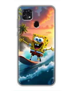 Чехол для ZTE Blade 20 Smart с картинкой «Губка Боб серфингист»