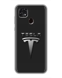 Чехол для ZTE Blade 20 Smart с картинкой «Стальной логотип Tesla»