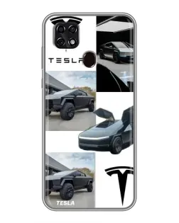 Чехол для ZTE Blade 20 Smart с картинкой «Коллаж Cybertruck Tesla»