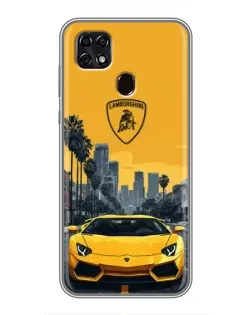 Чехол для ZTE Blade 20 Smart с картинкой «Желтый Lamborghini город»