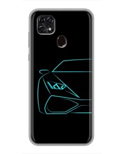 Чехол для ZTE Blade 20 Smart с картинкой «Голубой силуэт Lamborghini»