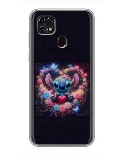 Чехол для ZTE Blade 20 Smart с картинкой «Stitch в цветах»