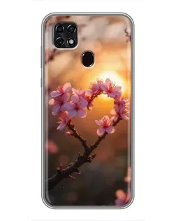 Чехол для ZTE Blade 20 Smart с картинкой «Розовый цвет сердце на фоне заката»