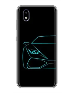 Чехол для ZTE Blade A3 (2020) с картинкой «Голубой силуэт Lamborghini»