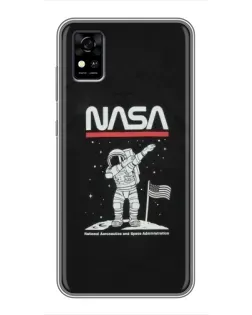 Чехол для ZTE Blade A31 с картинкой «NASA — шагаем по Луне»