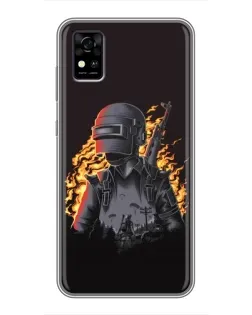 Чехол для ZTE Blade A31 с картинкой «PUBG — огненный силуэт»