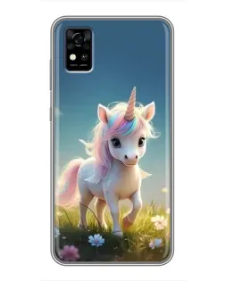 Чехол для ZTE Blade A31 с картинкой «Единорог на поляне»