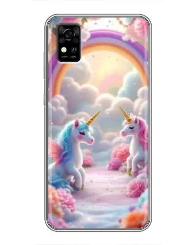 Чехол для ZTE Blade A31 с картинкой «Радуга и единороги»