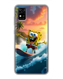 Чохол для ZTE Blade A31 з картинкою «Губка Боб серфінгіст»