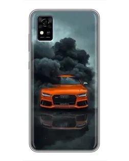 Чехол для ZTE Blade A31 с картинкой «Audi в облаках дыма»