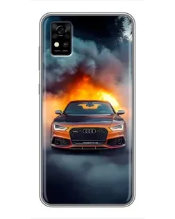 Чехол для ZTE Blade A31 с картинкой «Audi в огненном дыму»