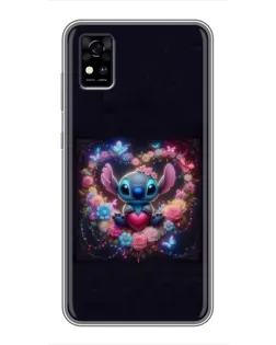 Чехол для ZTE Blade A31 с картинкой «Stitch в цветах»