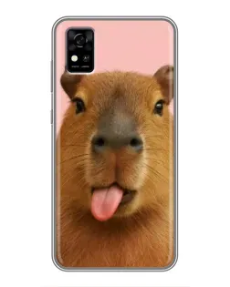 Чехол для ZTE Blade A31 с картинкой «Капибара с языком»