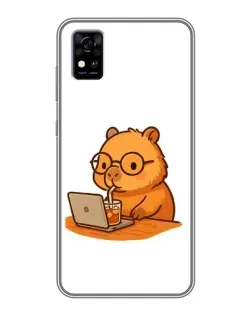 Чехол для ZTE Blade A31 с картинкой «Капибара с ноутбуком»