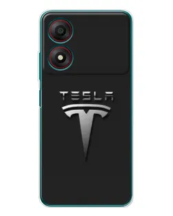 Чехол для ZTE Blade A34 с картинкой «Стальной логотип Tesla»
