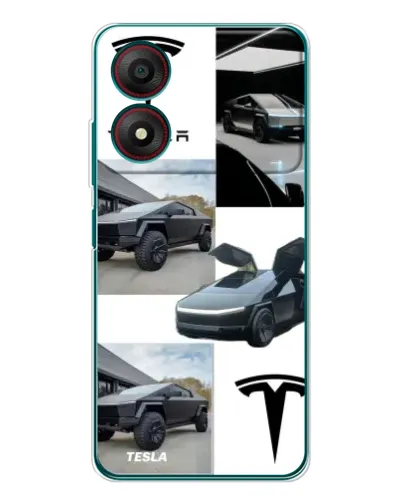 Чехол для ZTE Blade A34 с картинкой «Коллаж Cybertruck Tesla»