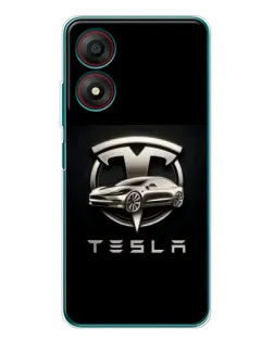 Чехол для ZTE Blade A34 с картинкой «Tesla — серебристое авто»