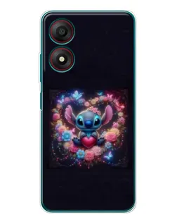 Чехол для ZTE Blade A34 с картинкой «Stitch в цветах»