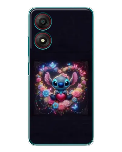 Чехол для ZTE Blade A34 с картинкой «Stitch в цветах»