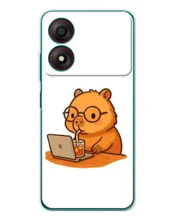 Чохол для ZTE Blade A34 з картинкою «Капібара з ноутбуком»