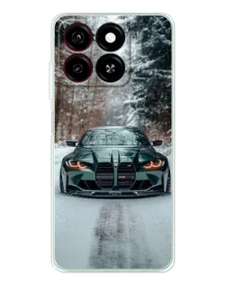 Чехол для ZTE Blade A35 с картинкой «BMW в зимнем лесу»