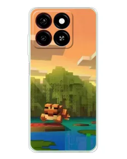 Чехол для ZTE Blade A35 с картинкой «Майнкрафт закат солнца»