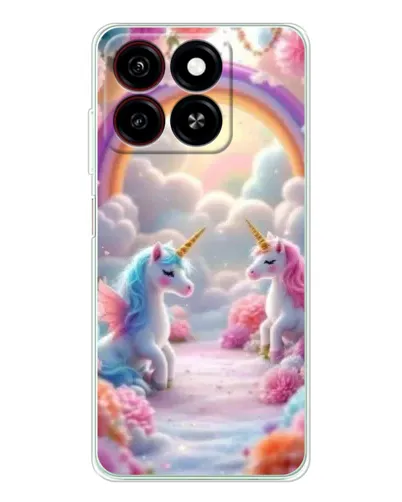 Чехол для ZTE Blade A35 с картинкой «Радуга и единороги»