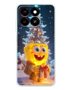 Чехол для ZTE Blade A35 с картинкой «Рождественский Спанч Боб»