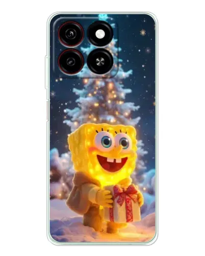 Чехол для ZTE Blade A35 с картинкой «Рождественский Спанч Боб»