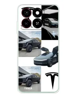 Чехол для ZTE Blade A35 с картинкой «Коллаж Cybertruck Tesla»