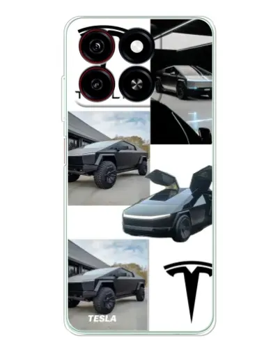 Чехол для ZTE Blade A35 с картинкой «Коллаж Cybertruck Tesla»