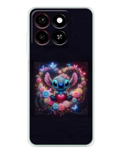 Чехол для ZTE Blade A35 с картинкой «Stitch в цветах»