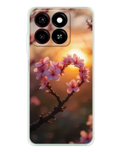 Чехол для ZTE Blade A35 с картинкой «Розовый цвет сердце на фоне заката»
