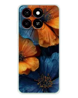 Чехол для ZTE Blade A35 с картинкой «Яркая сине-оранжевая флора»