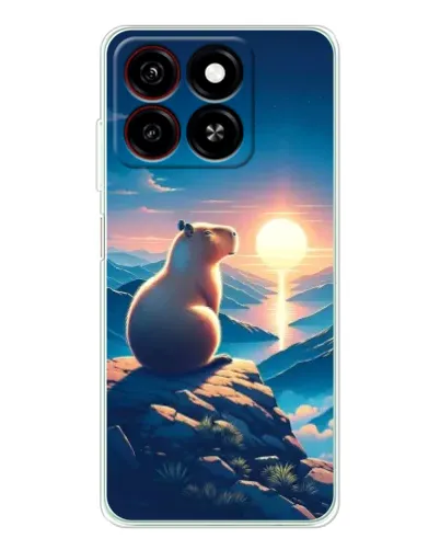 Чехол для ZTE Blade A35 с картинкой «Закат солнца с капибарой»