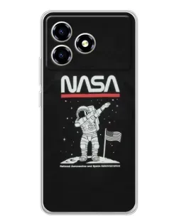 Чехол для ZTE Blade A36 с картинкой «NASA — шагаем по Луне»