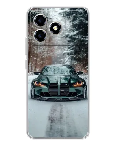 Чехол для ZTE Blade A36 с картинкой «BMW в зимнем лесу»