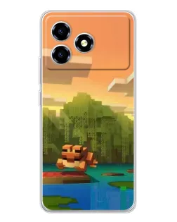 Чехол для ZTE Blade A36 с картинкой «Майнкрафт закат солнца»