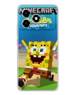 Чехол для ZTE Blade A36 с картинкой «Губка Боб Minecraft»